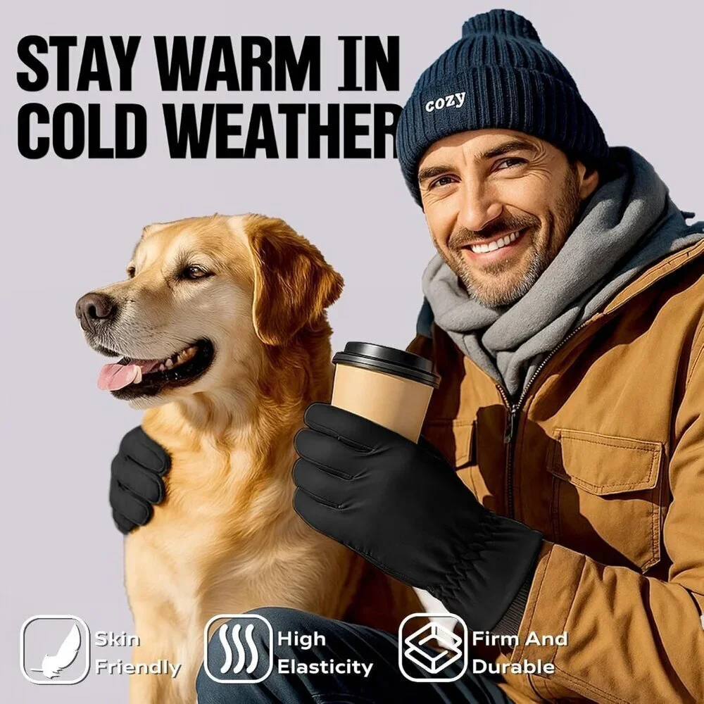 Women's Jet Black Winter Warm Imported Fleece Lining Cozy Wool Knit Thick Gloves